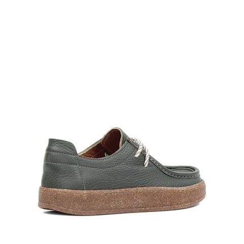 Kadın Haki Bağcıklı Kalın Tabanlı Deri Ayakkabı