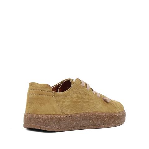 Kadın Haki Bağcıklı Kalın Tabanlı Nubuk Deri Ayakkabı