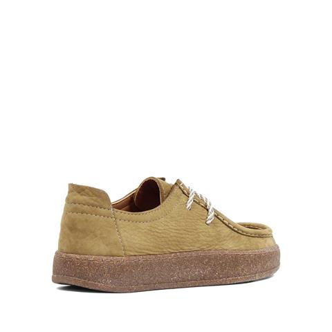 Kadın Haki Bağcıklı Kalın Tabanlı Nubuk Deri Ayakkabı