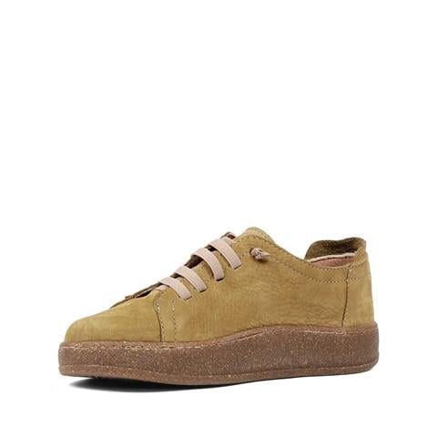 Kadın Haki Bağcıklı Kalın Tabanlı Nubuk Deri Ayakkabı