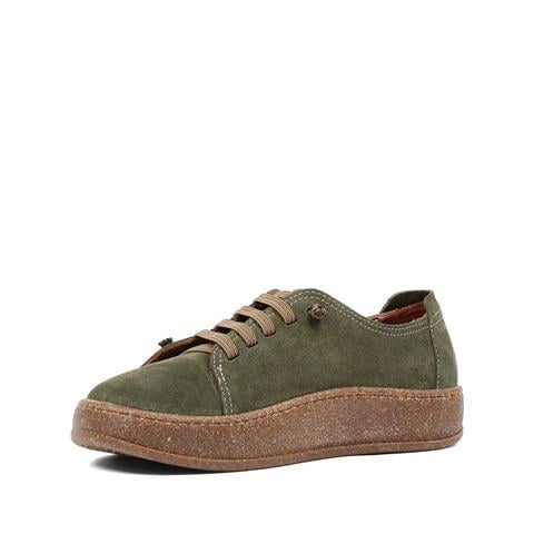 Kadın Haki Bağcıklı Kalın Tabanlı Süet Deri Ayakkabı