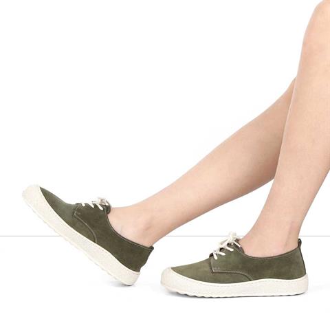 Kadın Haki Bağcıklı Kalın Tabanlı Süet Deri Ayakkabı