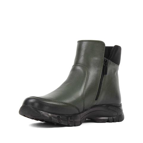 Kadın Haki Çift Fermuarlı Deri Bot