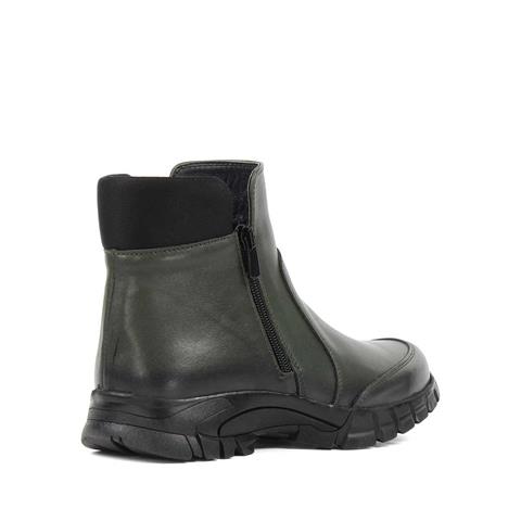 Kadın Haki Çift Fermuarlı Deri Bot