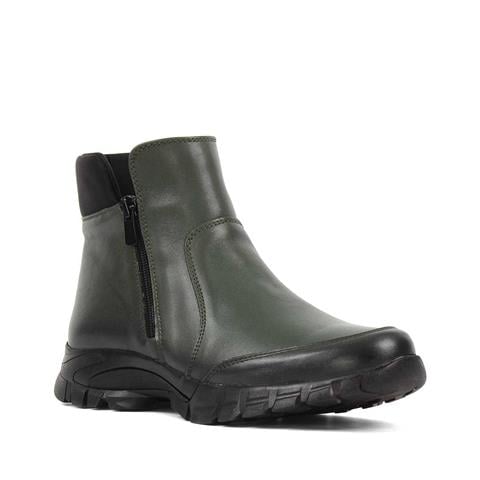 Kadın Haki Çift Fermuarlı Deri Bot