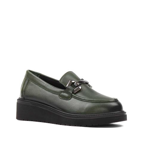 Kadın Haki Dolgu Topuklu Deri Ayakkabı