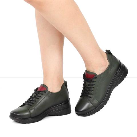 Kadın Haki Dolgu Topuklu Deri Ayakkabı