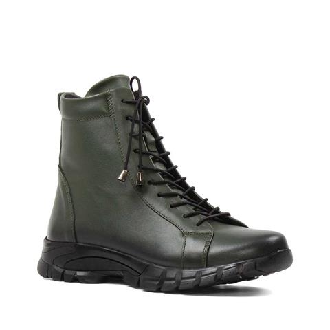 Kadın Haki Fermuarlı Deri Bot