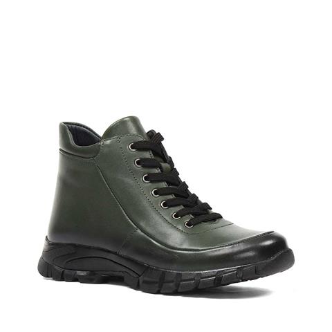 Kadın Haki Fermuarlı Deri Bot