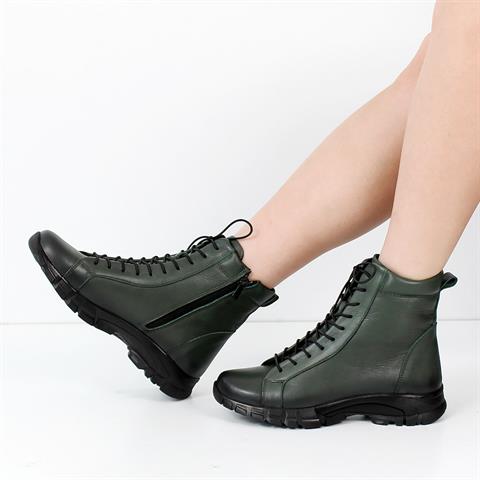 Kadın Haki Fermuarlı Deri Bot