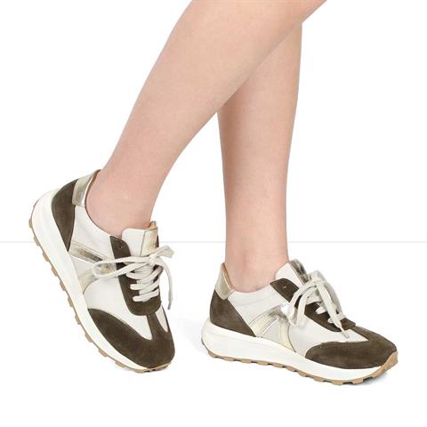 Kadın Haki Gri Bağcıklı Süet Deri Sneaker