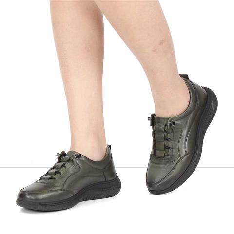 Kadın Haki Kalın Tabanlı Deri Sneaker