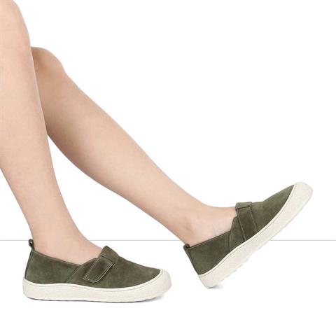 Kadın Haki Kalın Tabanlı Süet Deri Ayakkabı