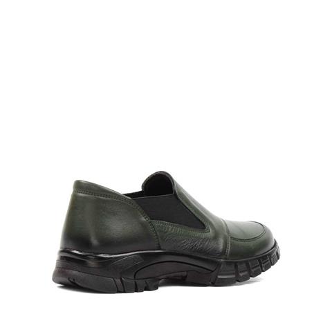 Kadın Haki Lastikli Kalın Tabanlı Deri Ayakkabı