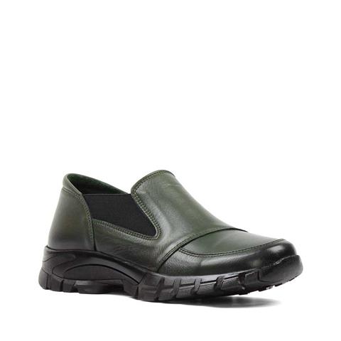 Kadın Haki Lastikli Kalın Tabanlı Deri Ayakkabı