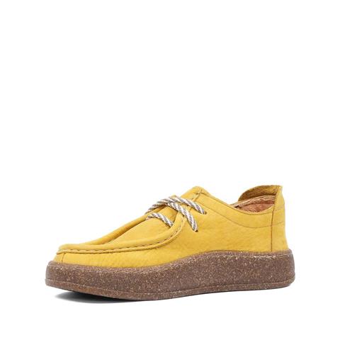 Kadın Hardal Bağcıklı Kalın Tabanlı Nubuk Deri Ayakkabı