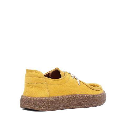 Kadın Hardal Bağcıklı Kalın Tabanlı Nubuk Deri Ayakkabı