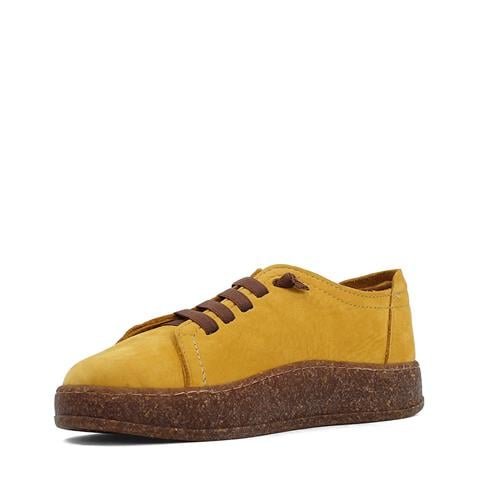 Kadın Hardal Bağcıklı Kalın Tabanlı Nubuk Deri Ayakkabı