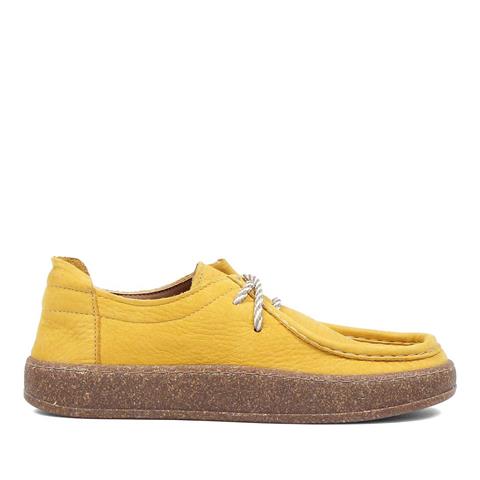 Kadın Hardal Bağcıklı Kalın Tabanlı Nubuk Deri Ayakkabı