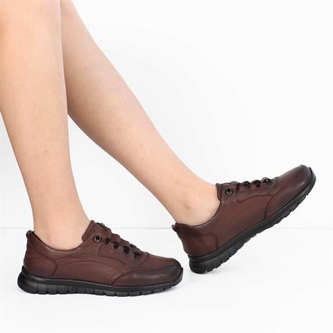 Kadın Kahverengi Bağcıklı Deri Ayakkabı