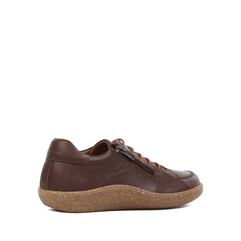 Kadın Kahverengi Bağcıklı Fermuarlı Deri Ayakkabı