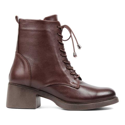 Kadın Kahverengi Bağcıklı Fermuarlı Deri Bot