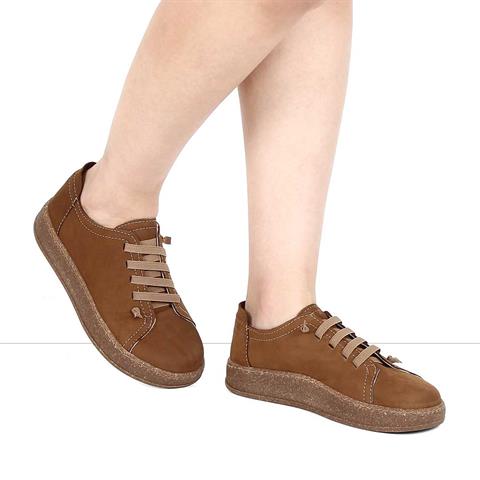 Kadın Kahverengi Bağcıklı Kalın Tabanlı Nubuk Deri Ayakkabı