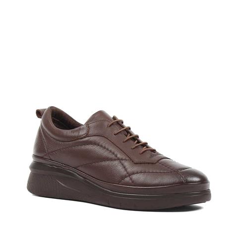 Kadın Kahverengi Bağcıklı Kalın Tabanlı Deri Ayakkabı