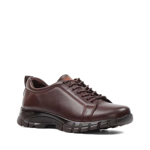 Kadın Kahverengi Bağcıklı Kalın Tabanlı Deri Ayakkabı