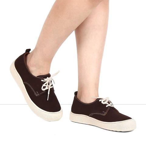 Kadın Kahverengi Bağcıklı Kalın Tabanlı Süet Deri Ayakkabı