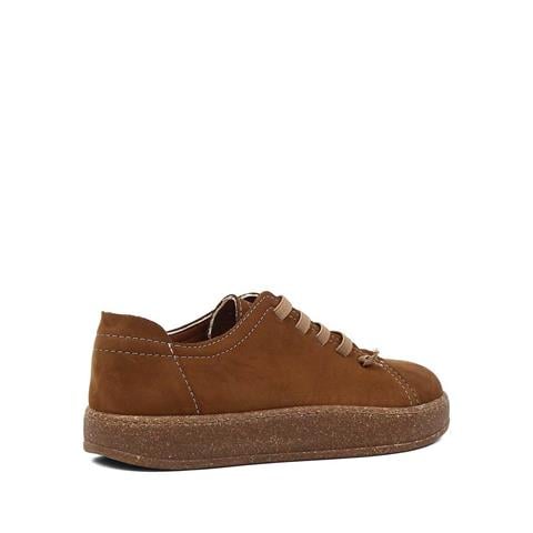 Kadın Kahverengi Bağcıklı Kalın Tabanlı Nubuk Deri Ayakkabı