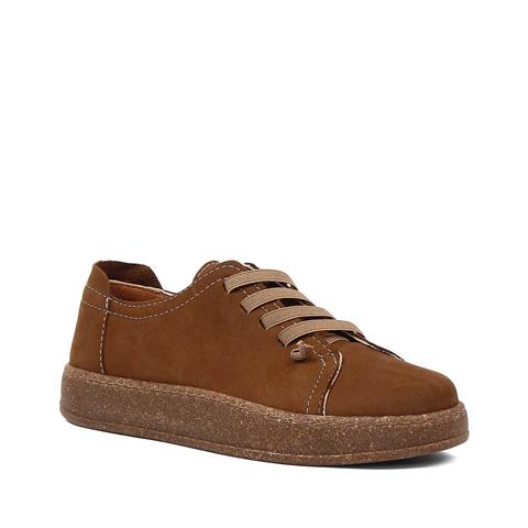 Kadın Kahverengi Bağcıklı Kalın Tabanlı Nubuk Deri Ayakkabı