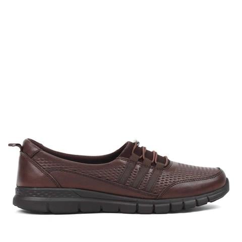 Kadın Kahverengi Kalın Tabanlı Deri Ayakkabı