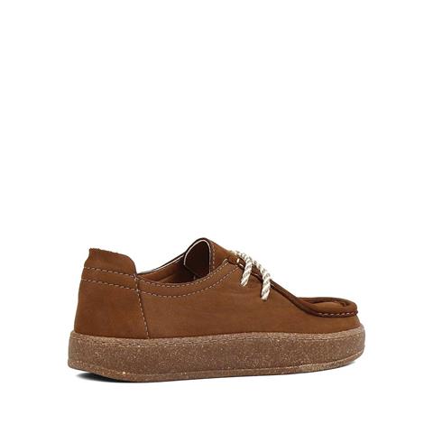 Kadın Kahverengi Bağcıklı Kalın Tabanlı Nubuk Deri Ayakkabı