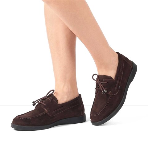 Kadın Kahverengi Bağcıklı Süet Deri Ayakkabı