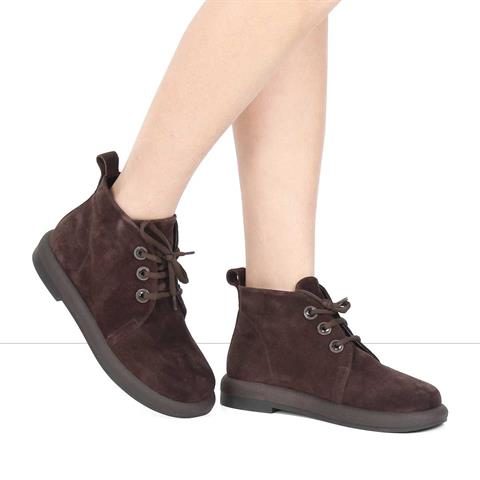 Kadın Kahverengi Bağcıklı Süet Deri Bot
