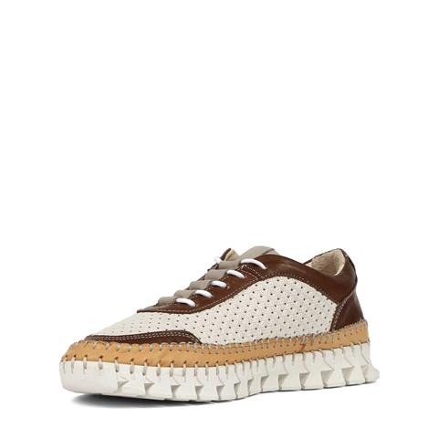 Kadın Kahverengi Bej Bağcıklı Kalın Tabanlı Deri Sneaker