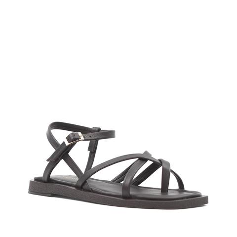 Kadın Kahverengi Çapraz İnce Bantlı Deri Sandalet