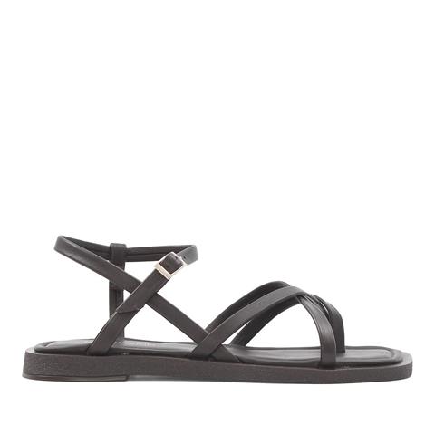 Kadın Kahverengi Çapraz İnce Bantlı Deri Sandalet