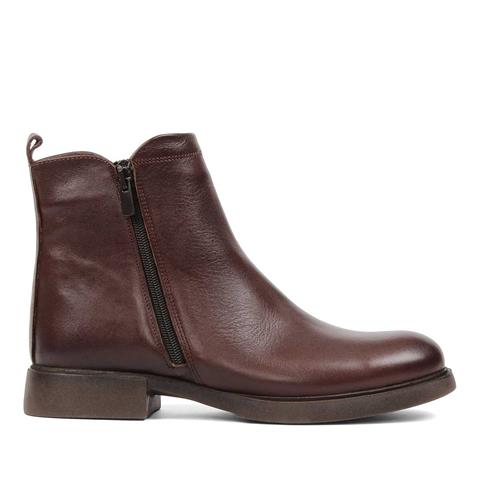 Kadın Kahverengi Çift Fermuarlı Deri Bot