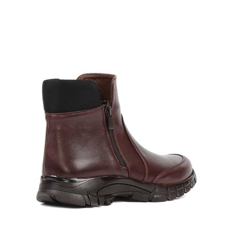 Kadın Kahverengi Çift Fermuarlı Deri Bot