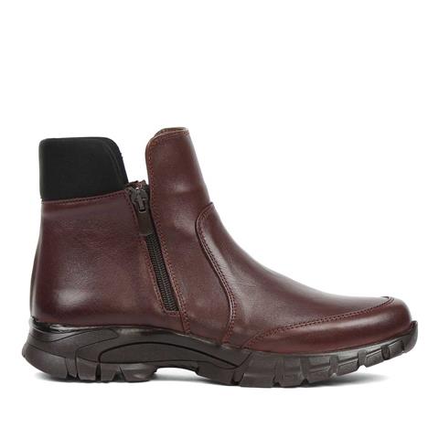 Kadın Kahverengi Çift Fermuarlı Deri Bot