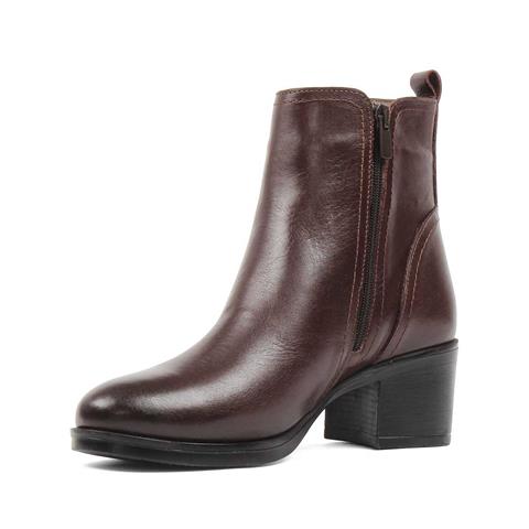 Kadın Kahverengi Çift Fermuarlı Deri Bot