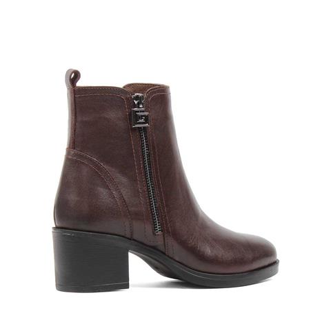 Kadın Kahverengi Çift Fermuarlı Deri Bot