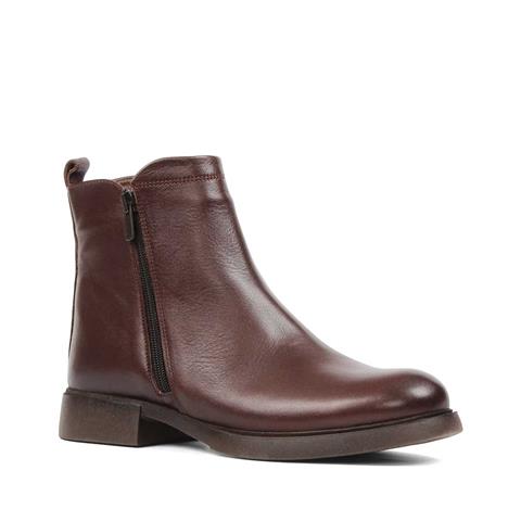 Kadın Kahverengi Çift Fermuarlı Deri Bot