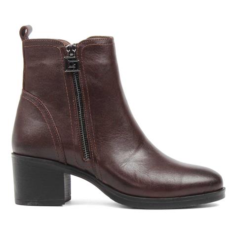 Kadın Kahverengi Çift Fermuarlı Deri Bot