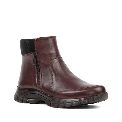 Kadın Kahverengi Çift Fermuarlı Deri Bot