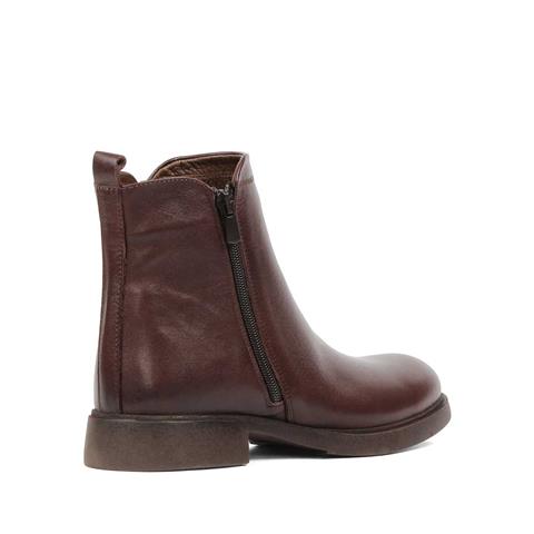 Kadın Kahverengi Çift Fermuarlı Deri Bot