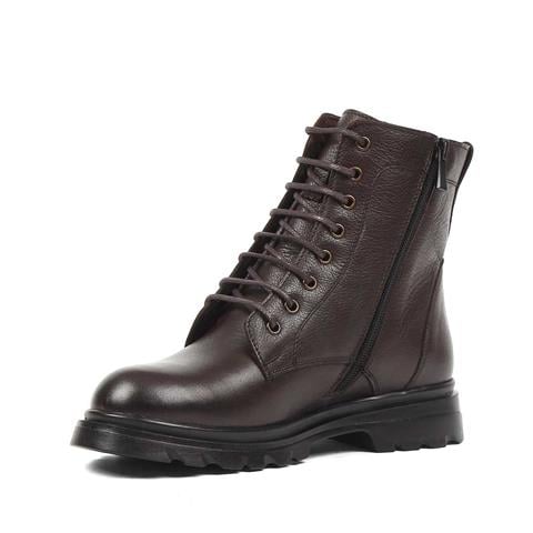 Kadın Kahverengi Bağcıklı Fermuarlı Kalın Topuklu Deri Bot