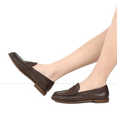 Kadın Kahverengi Deri Loafer
